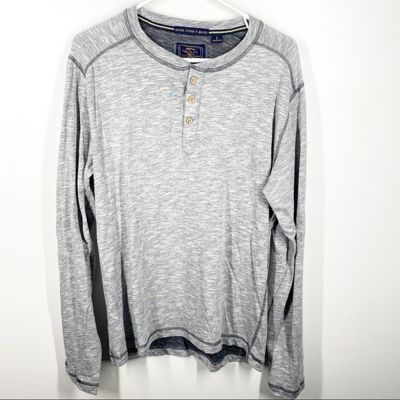 Vintage 1946 Washed Stoned & Beaten Long Sleeve Henley Shirt Sz Large - Picture 1 of 6